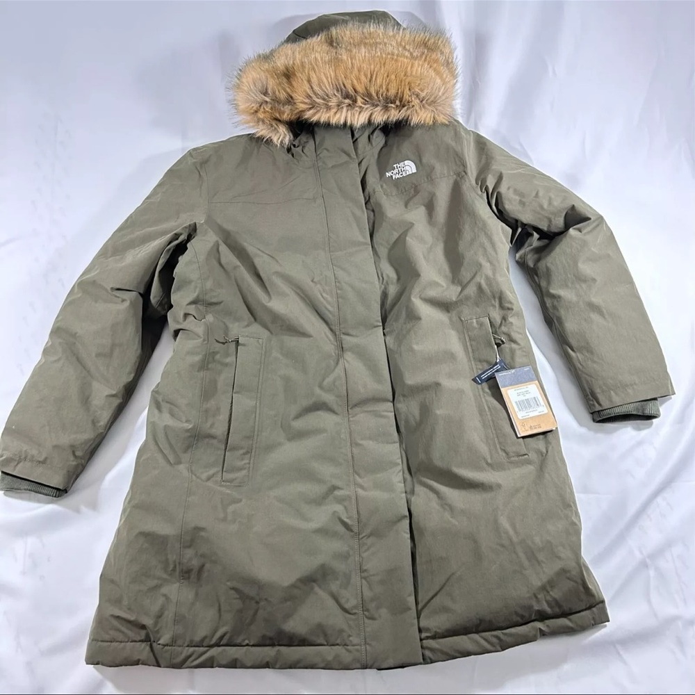 The North Face Olive Parka with Faux Fur Hood